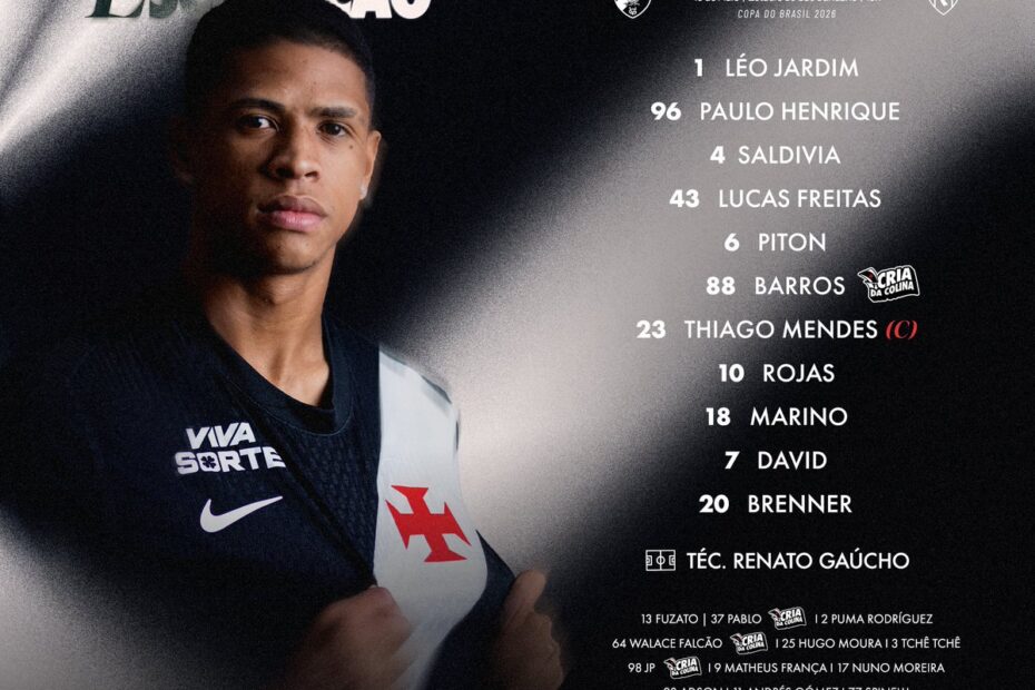 "Escalação do Vasco da Gama contra Paysandu: Marino, David e Brenner são os titulares no Estádio São Januário."