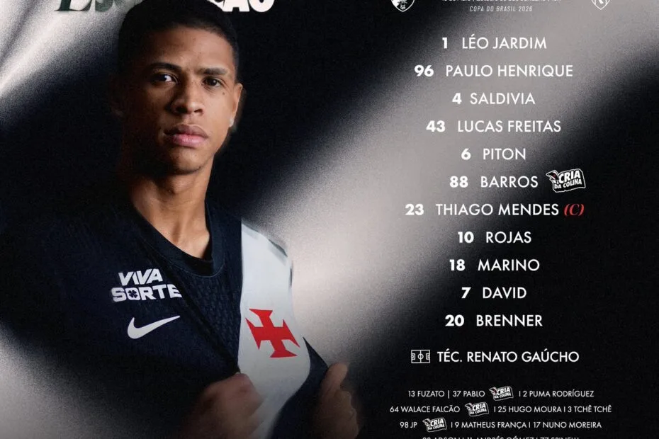 "Escalação do Vasco da Gama contra Paysandu: Marino, David e Brenner são os titulares no Estádio São Januário."