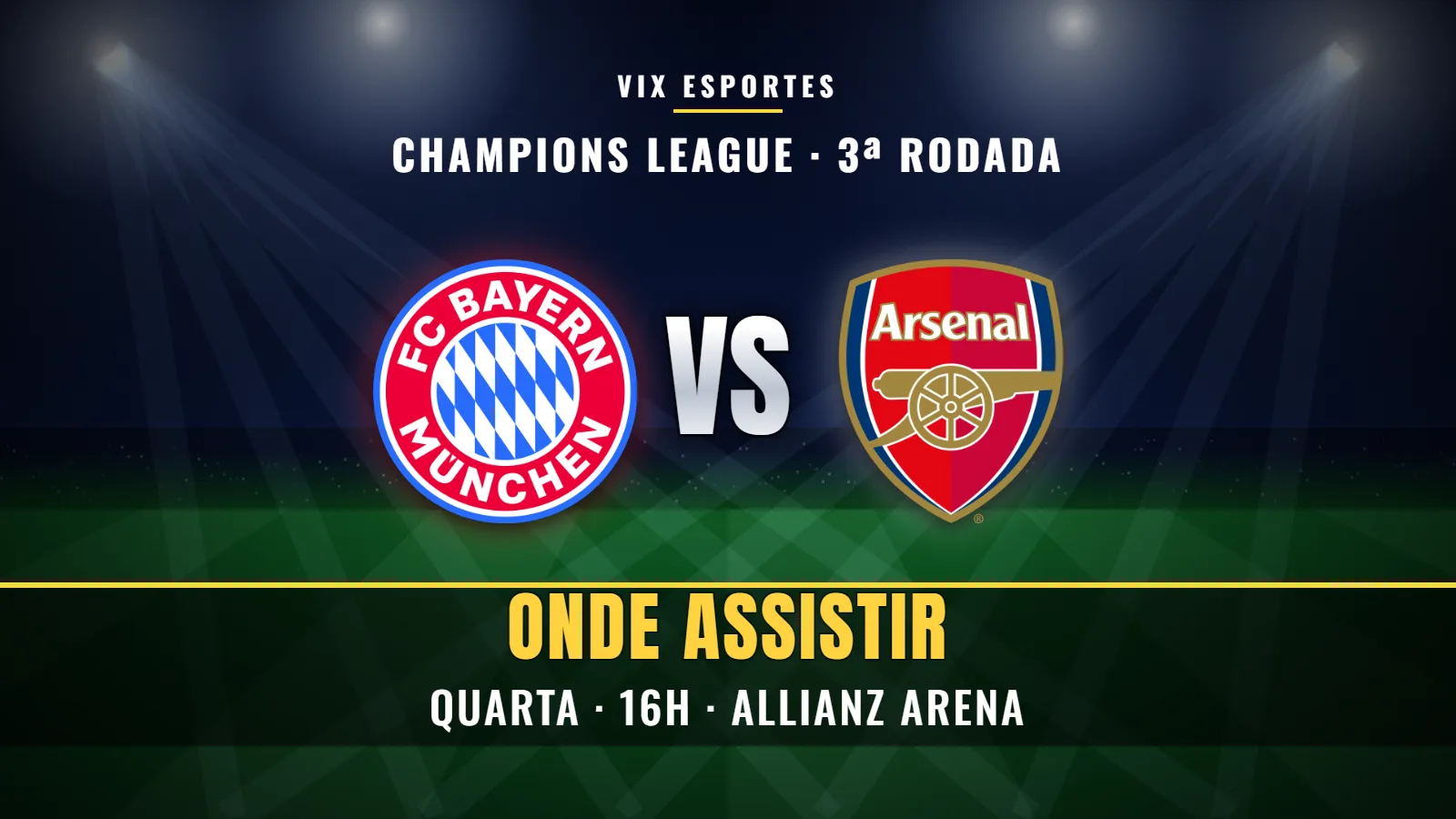 Arte do jogo Bayern de Munique x Arsenal pela 3ª rodada da Champions League 2026/27