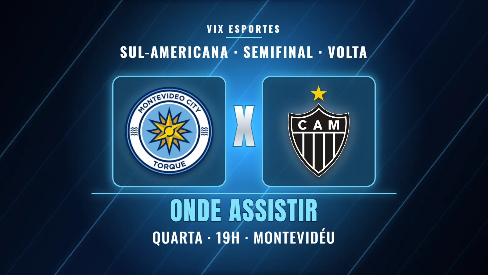 Arte do jogo Montevideo City Torque x Atlético-MG pela semifinal da Copa Sul-Americana 2026